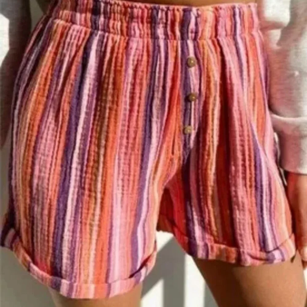 NWT Free People XS Sunday Morning Boxer Shorts in Pink Stripe NEW - Picture 3 of 11